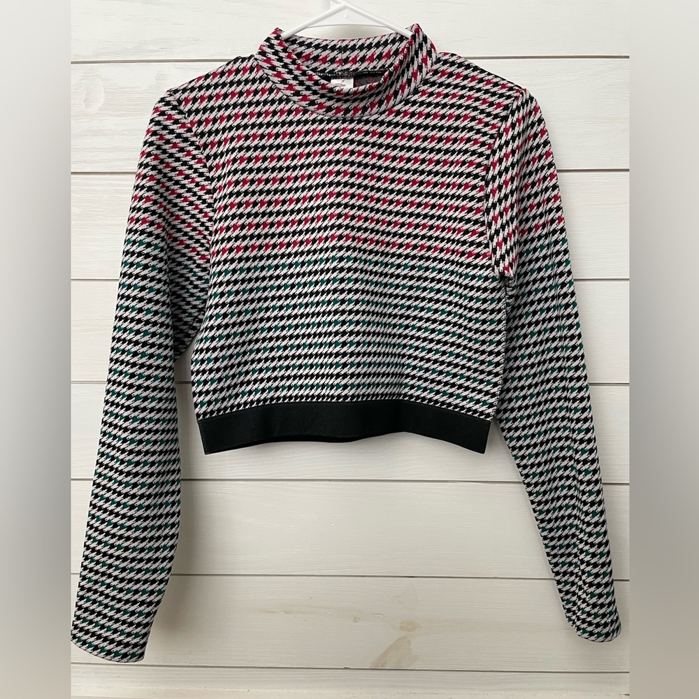 Fabletics Camryn Houndstooth Seamless Long Sleeve Crop Top Size XL